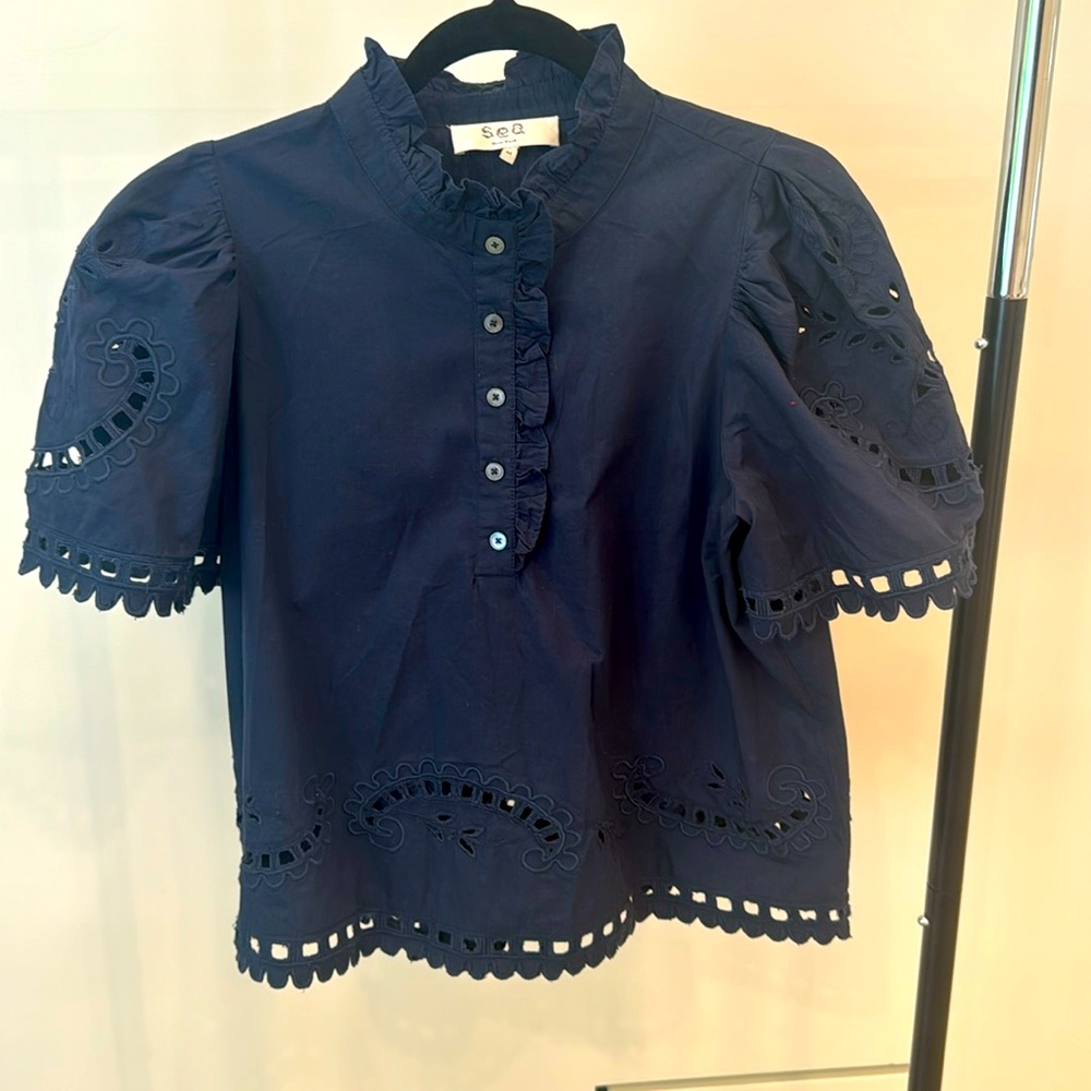 Sea New York - blue eyelet short sleeve